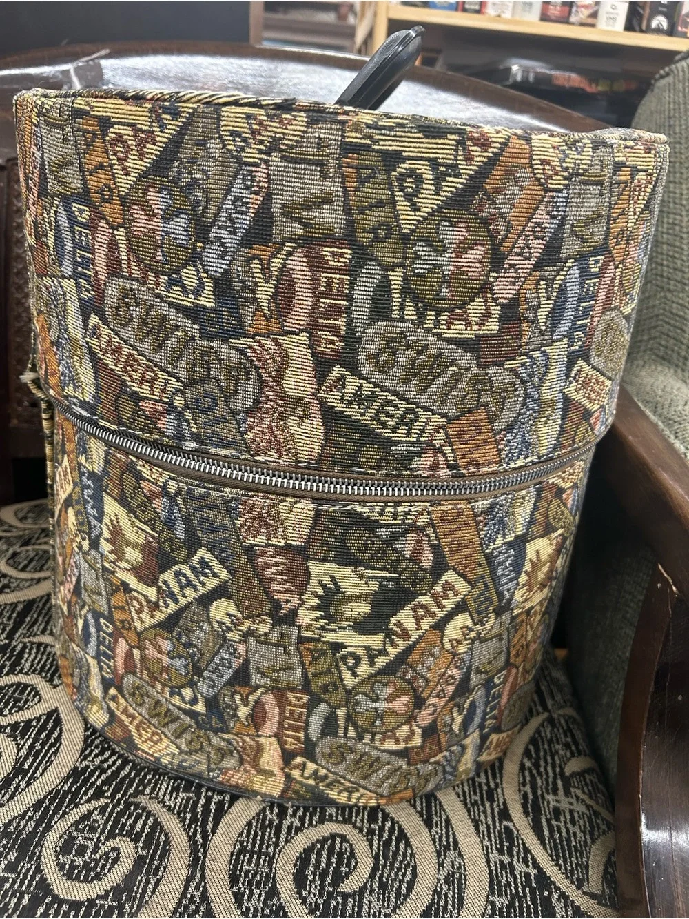 Vintage Tapestry Travel Hat Box - Multicolor